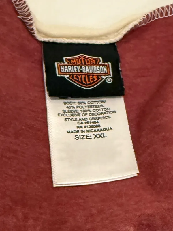 VTG Harley-Davidson Colorblock Raglan Long Sleeve Shirt Maroon Cream XXL - Image 3