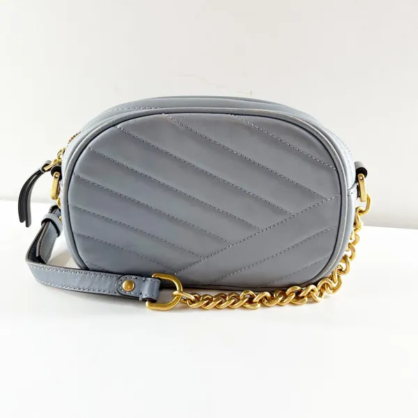 Tory Burch Kira Chevron Leather Small Crossbody Bag Purse Cloud Blue - Image 5