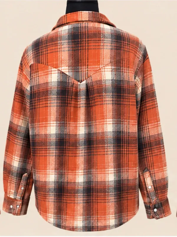 Fantastic Fawn Rust-Orange Plaid Soft Brush Button-Down Shirt / Shacket - Image 3