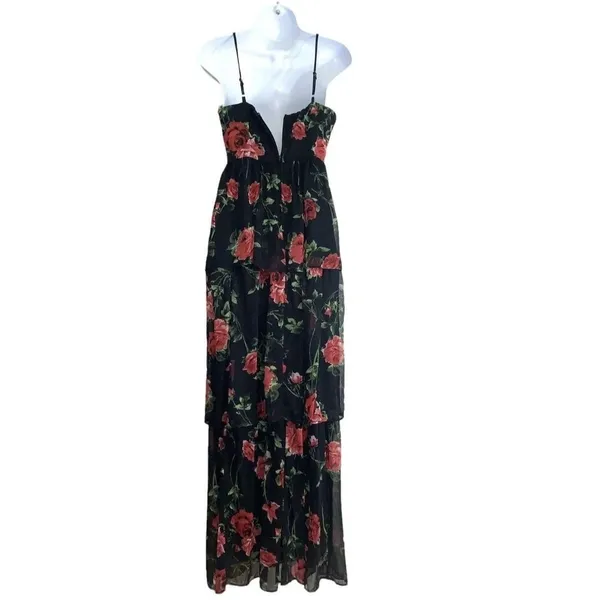 Crystal Doll Dress Juniors 1 Black Floral Chiffon Maxi Sundress Layered Summer - Image 3