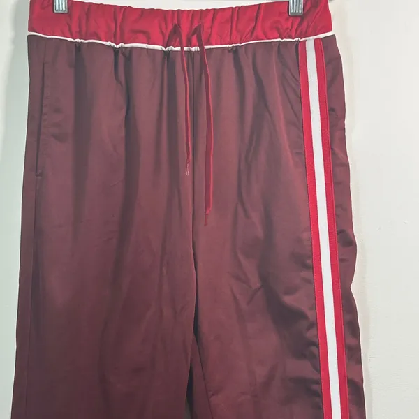 Coca-Cola Track Pants Small Burgundy Red Side Stripe‎ Wide Leg Logo Lounge - Image 7