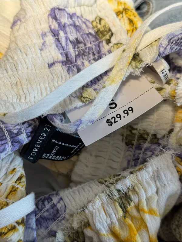 Forever 21 White Maxi Dress with Yellow & Lilac Floral Print - Image 3