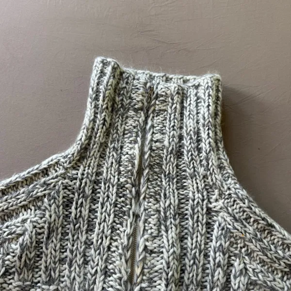 Chunky High Neck Wool Zip Up Sweater Gray - Image 8
