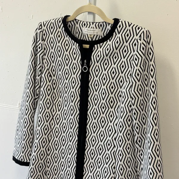 Tahari Arthur S Levine Aztec Diamond Ikat Zip Front Mid Length Jacket Coat Sz 4 - Image 4
