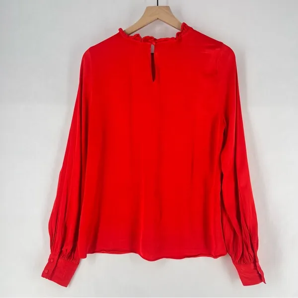 RP Rachel Parcell‎ Red Ruffle Neck Satin Blouse Long Bishop Sleeves - Image 11