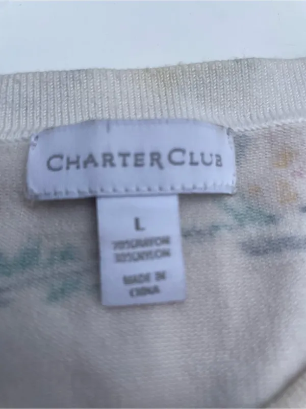 Charter Club Retro Bicycle and Garden Button Up Cardigan, Size L - Image 3