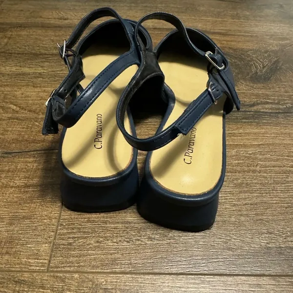 C.Paravano Navy Leather Square Toe Slingback Flats Blue Size 9 - Image 7