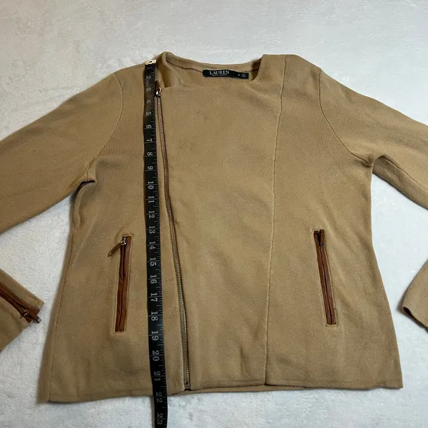 Lauren Ralph Lauren Womens Knit Moto Jacket Size M Zip Pockets Asymmetrical - Image 9