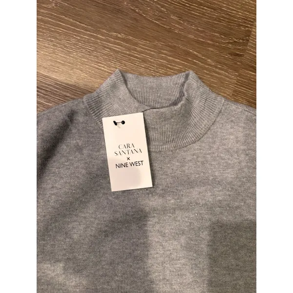 Nine West Heather Gray Mock Neck Sleeveless Knit Sweater Top L Business Casual Workwear - Image 2