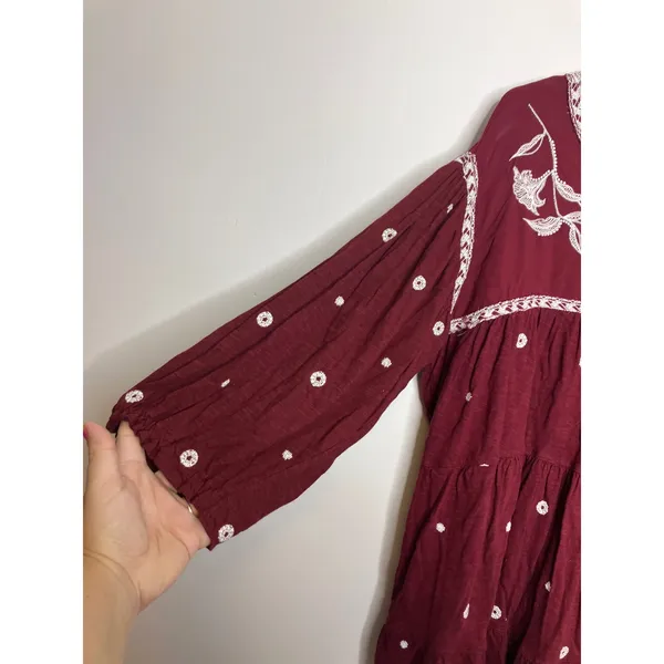Cato Peasant Top Women L Burgundy Good Embroidered Tiered Babydoll Boho - Image 2