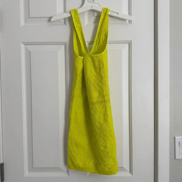 Bebe Textured Cross Over Mini Bodycon Dress - Size S - Neon Yellow - NWT‎ - Image 2