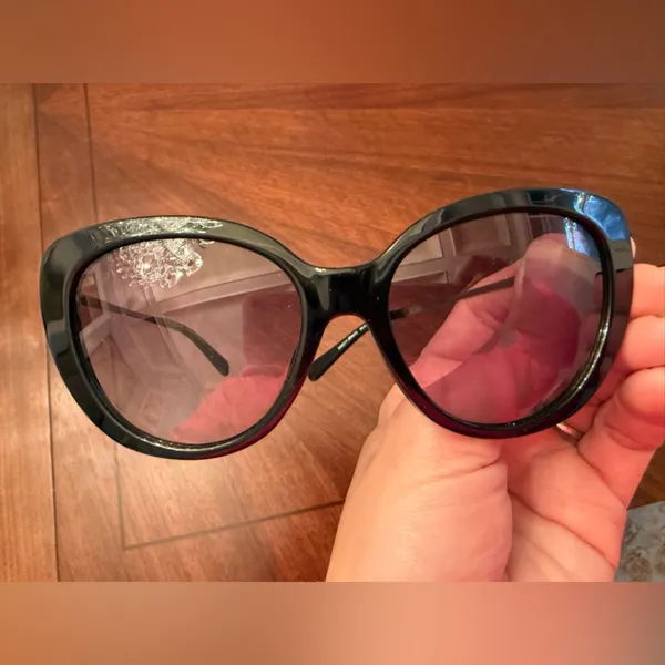 Coach Designer Women's Black Sunglasses with Gradient Gray Lenses and Gemstones - Image 7