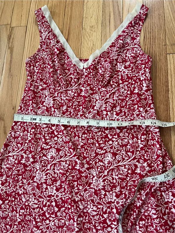 Red White Floral Print Slip Mini Dress XS Nightgown Feminine Romantic Cottage - Image 4