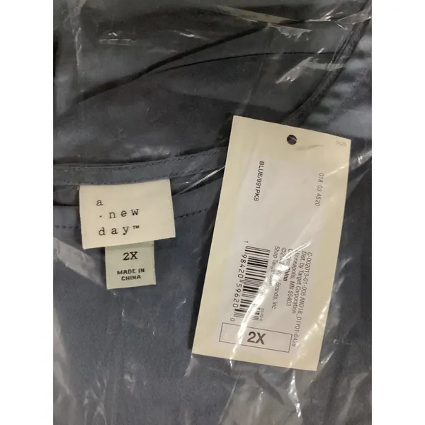 A New Day Womens‎ Blue Satin Midi Dress Cap Sleeve Crew Neck 2X NEW. - Image 5