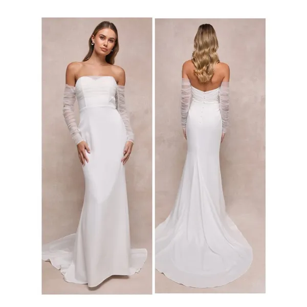 Lulus Eternal Bliss White Tulle Off-the-Shoulder Bustier Maxi Dress Size Small - Image 2