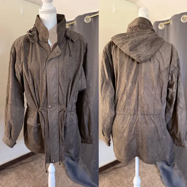 Patricks Cotacachi‎ Ecuador Brown Leather Hooded Field Jacket Paisley Lined - Image 11