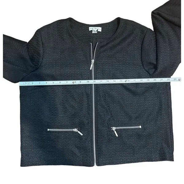 Adrienne Vittadini Womens Black Textured Zip-Up Blazer‎ Sz XL - Image 5