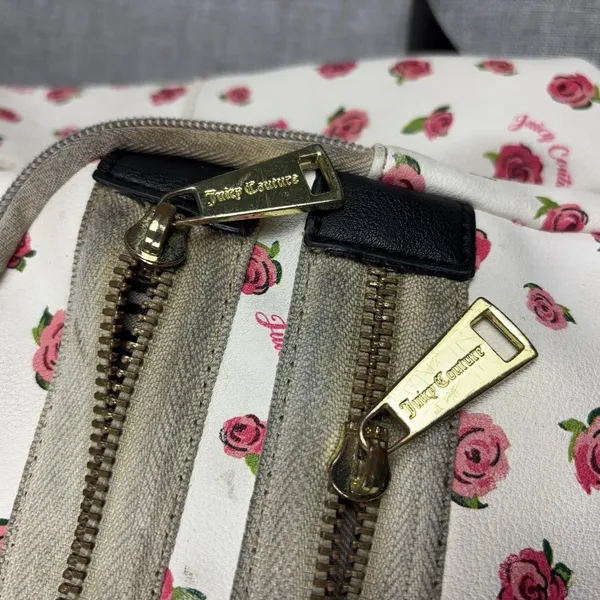 Juicy Couture Backpack White Pink Rose Floral Multi Zip Coquette Y2K Style - Image 2