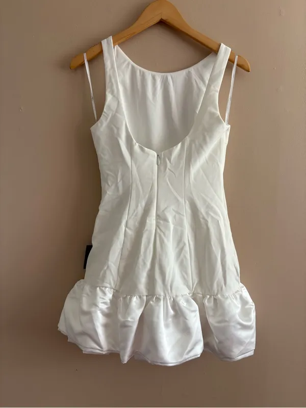 Lulus Superb Aura White Ruffled Drop Waist Mini Dress Size Small Classic Bridal - Image 5