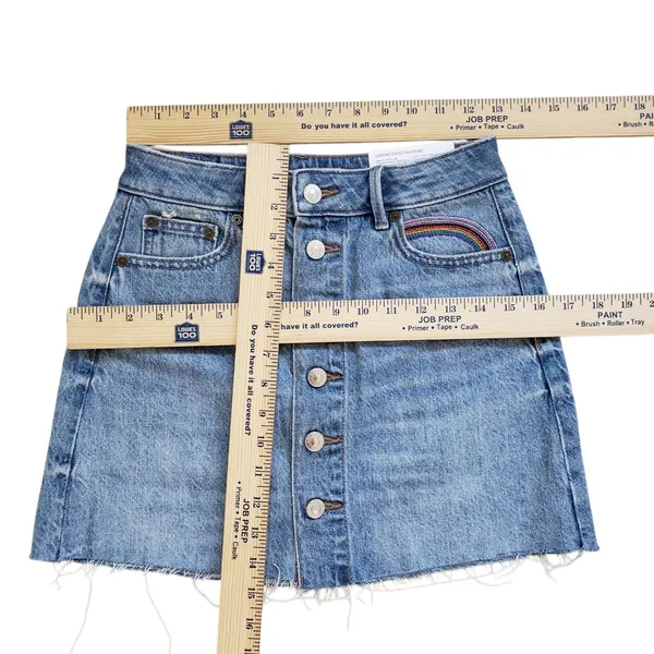American Eagle Denim Mini Skirt Womens 00 Button Fly High Rise Jean Frayed Hem - Image 7