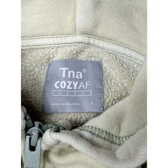 TNA Cozy AF Fleece Zip Up Hoodie Sweatshirt‎ Beige Casual Comfort Size 2 - Image 2