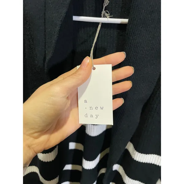 A‎ New Day Cardigan Women M Black Striped Shawl Collar Pockets Casual Nautical - Image 4