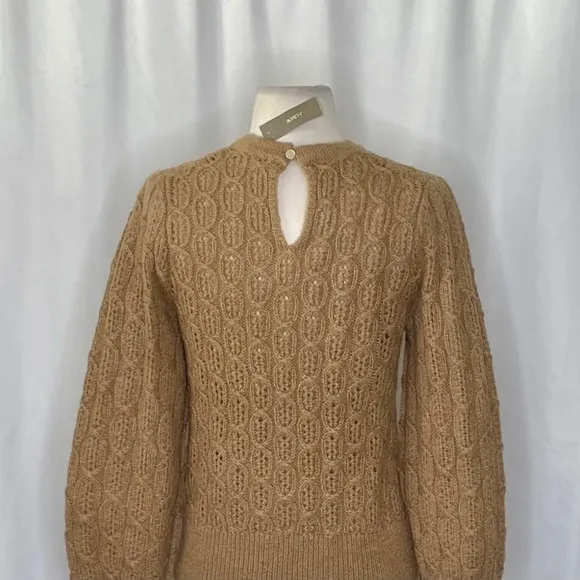 NWT!! J. CREW Balloon Sleeve Cable Knit Sweater Pale‎ Clay Tan Brown X-Small - Image 9