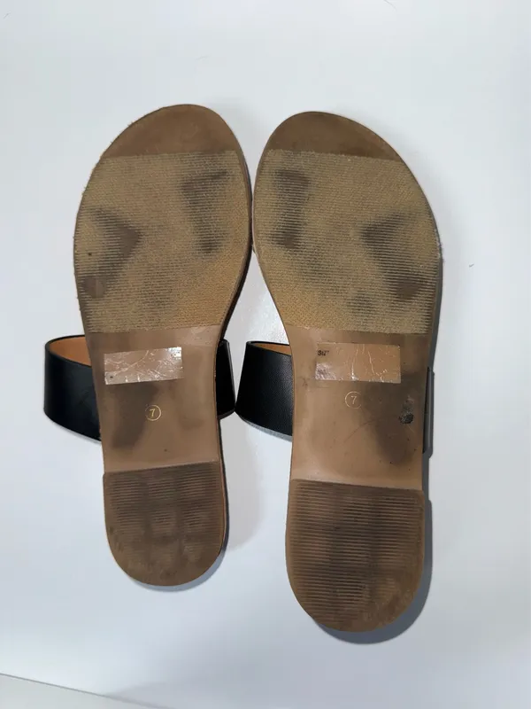 Lulus Time To Chill Black & Leopard Sandals Double Strap Slip On - Image 8
