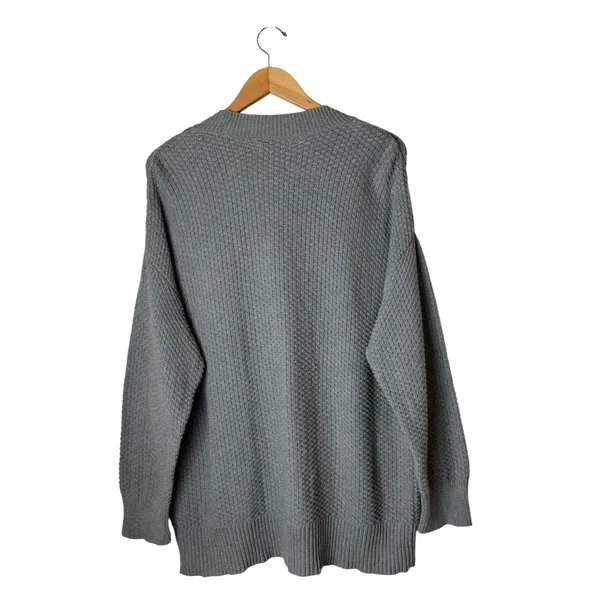 Aerie Varsity Sweater Women Medium Grey Cotton Waffle Knit Button Front Cardigan - Image 3
