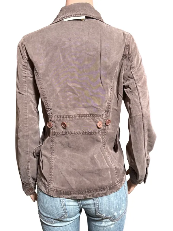 Women's long sleeve double-breasted brown Tencel blazer jacket M - Image 4