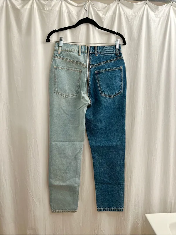 Revice Denim Two-Tone Straight Leg Jeans - Dark Blue & Light Blue - Image 2