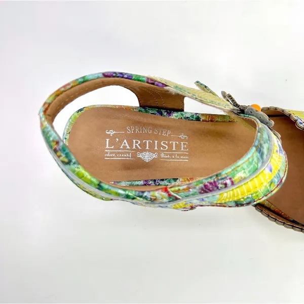 L'Artiste Spring Step Voguesh Floral Leather Block Heel Sandals 39 US 8.5 Boho - Image 12