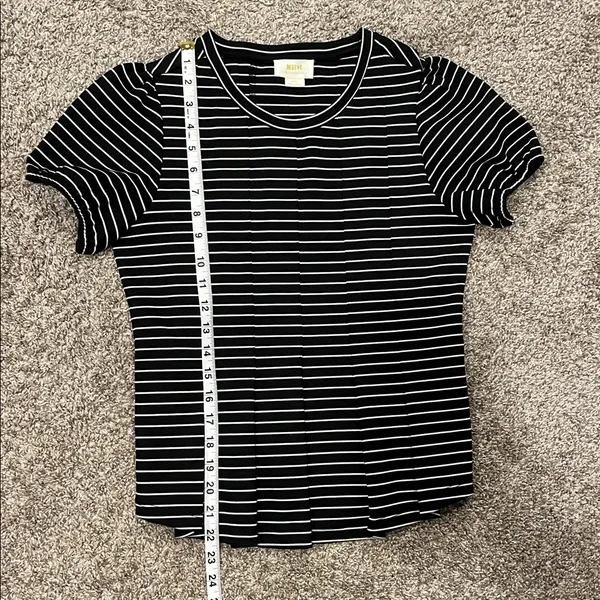 Maeve by Anthropologie Black and White Striped Peplum Top Size XS - Image 11