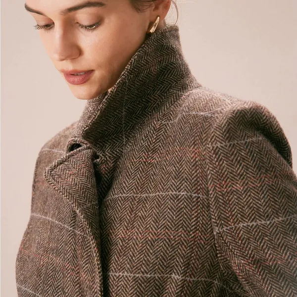 Rihoas Coffee Lapel Belted Double Breasted Coat Brown Size M - Image 2