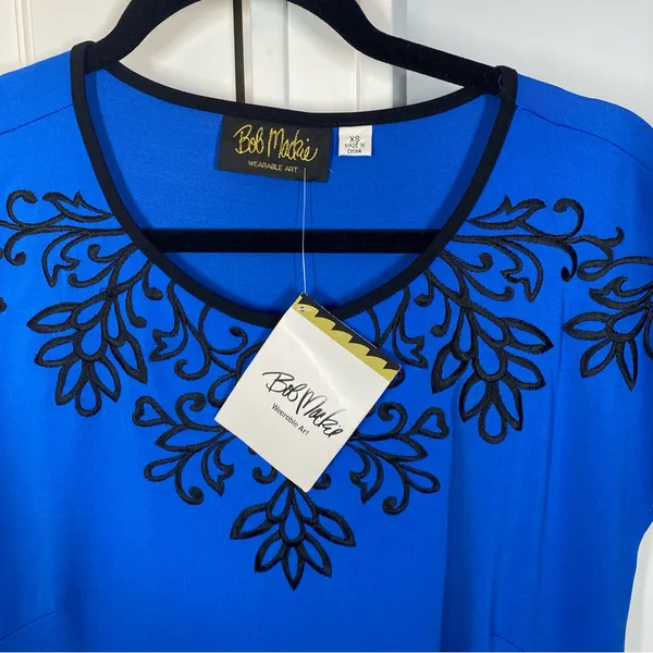 Bob Mackie wearable art‎ Royal Blue with Embroidery Midi Dress size xs nwt new - Image 4