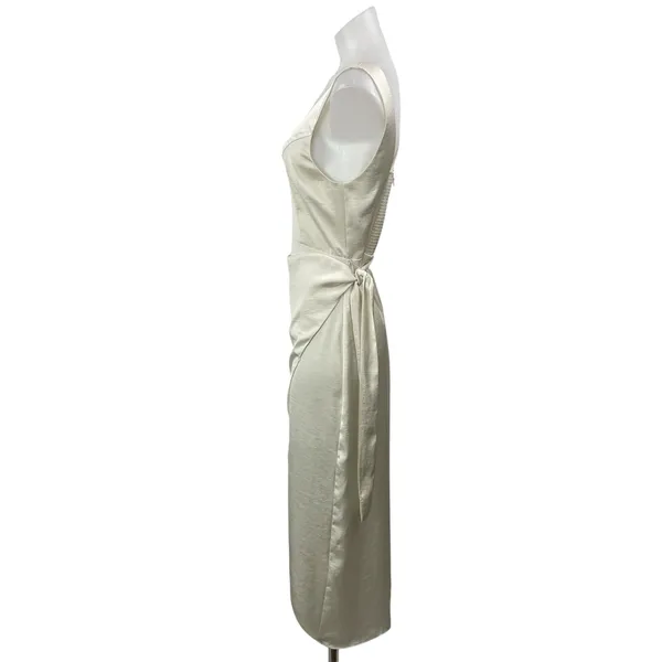 Aritzia Wilfred Saturn Womens Cream Sleeveless Satin Draped Wrap Midi Dress Sz 8 - Image 2