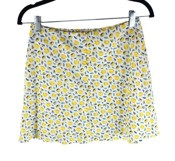 Princess Polly Mini Skirt Lemon Novelty Print Slit Satin White Yellow 6 - Image 2