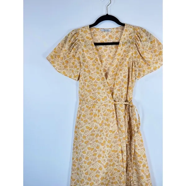 Madewell Womens Dress Yellow Fiore Mini Floral Ditsy V Neck Wrap A Line Boho XS - Image 7