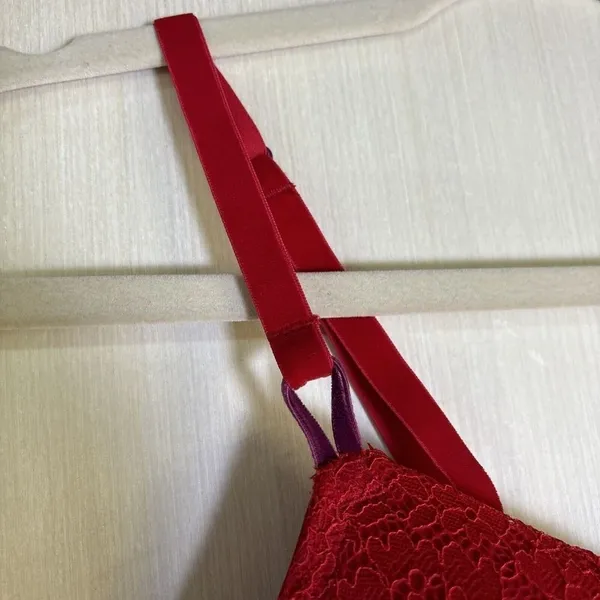 Victoria's Secret Bra Sz 32DD Red T-shirt Push Up Lace Velvet Convertible Strap - Image 3