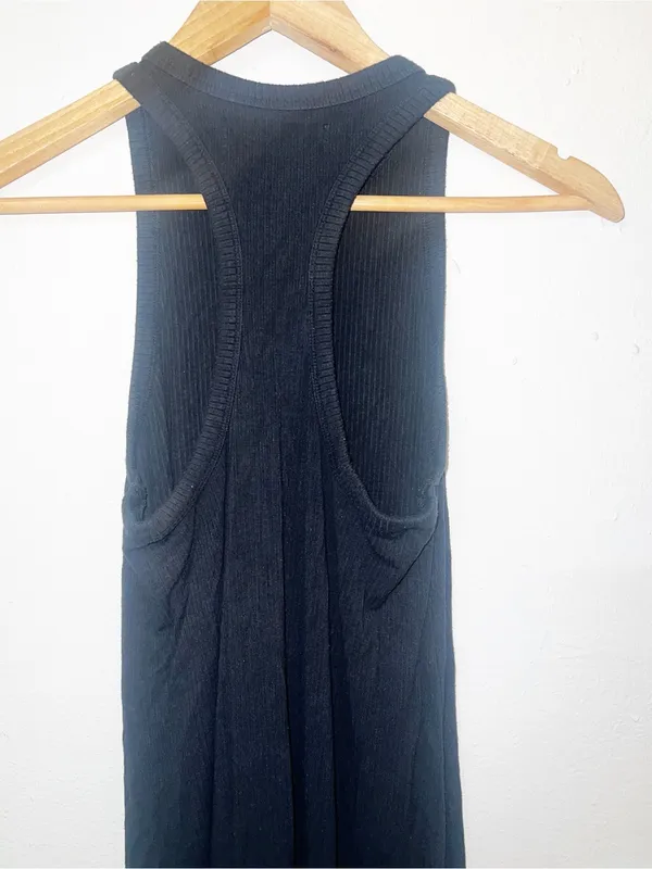 Abercrombie & Fitch Black Ribbed Sleeveless Maxi Dress with Double Slit - Image 8