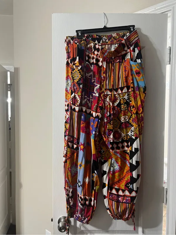 Vibrant Multicolor Boho Print Harem Pants Red Size L - Image 2