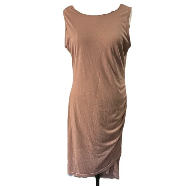 BTFBM Ruched Sleeveless Tank Bodycon Dress Sz Medium Cafe Brown Casual Chic New - Image 4