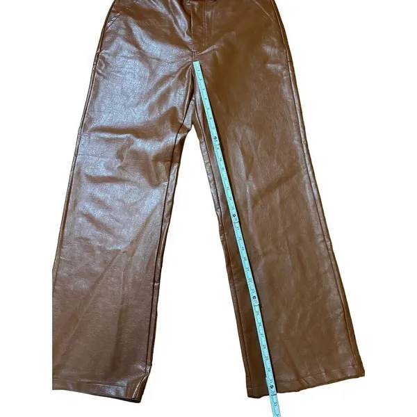 Princess Polly cognac brown wide leg faux leather‎ high rise pants sz 10 - Image 5