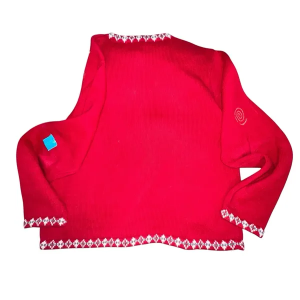 Vtg Karen Scott‎ Ugly Christmas Sweater Women Large Red Cardigan Elf Santa Ramie - Image 3