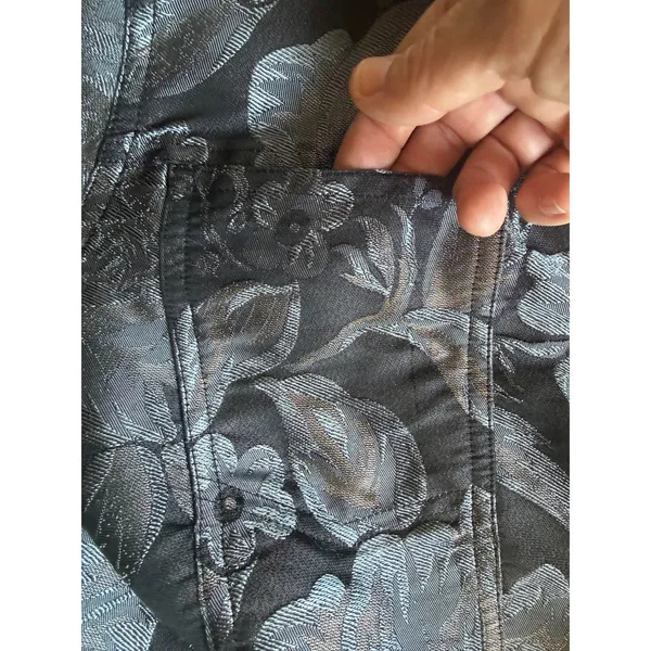 Chico's Black Floral Jacquard Silk Blend Jacket Size 2 Metallic Shimmer Evening - Image 2