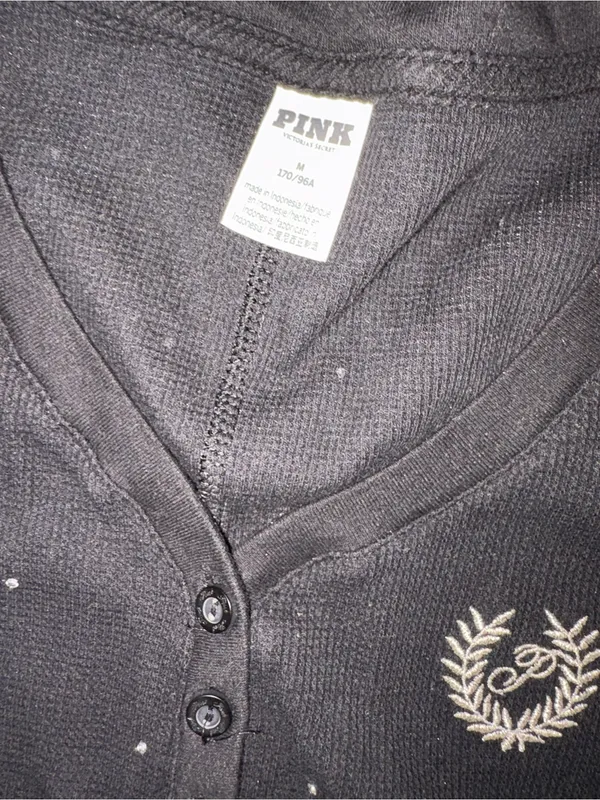 PINK Victoria's Secret Black Long-Sleeve Footie with Rhinestones - Image 2