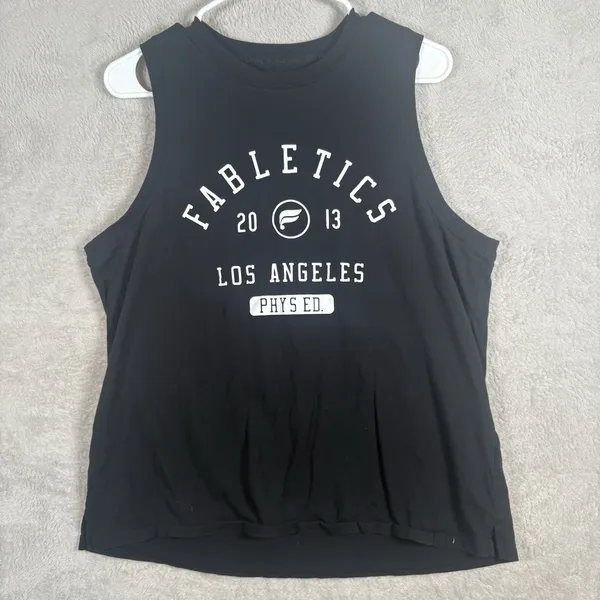 Fabletics Womens 100% Cotton Tank Top‎ Large Athletic Gym Muscle Black Graphic - Image 4