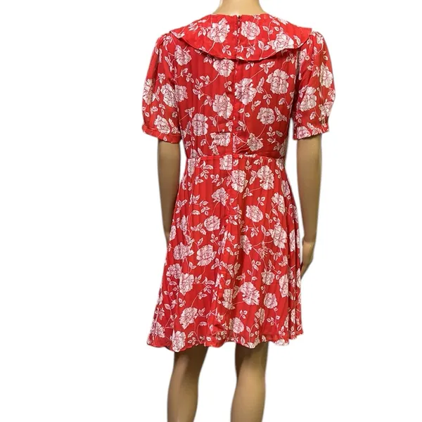 Lulus Ximena Coral Red White Floral Print Ruffled Mini Dress Womens Medium - Image 4