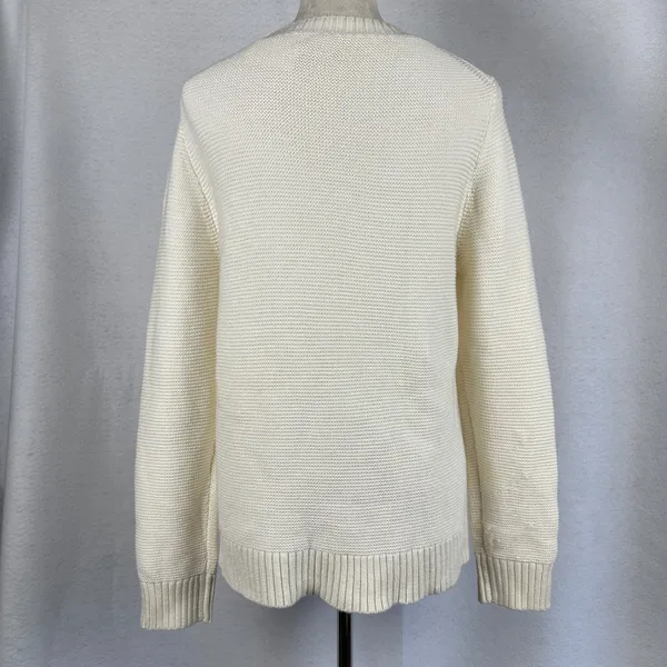 New J. Crew Cream Textured Knit Merino Wool Blend Sweater Womens Large Neutral‎ - Image 4