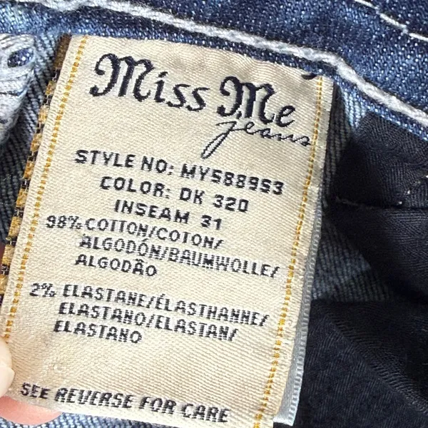 Miss Me Mid Rise‎ Skinny Jeans Dark Wash Contrast Stitch Size 27 Blue Denim - Image 10